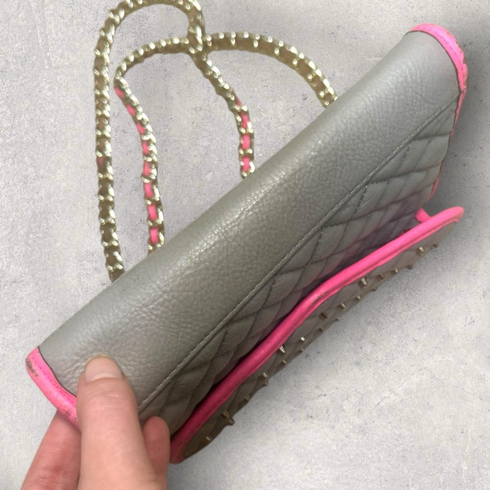 Rebecca Minkoff Affair Mini Studded Convertible Crossbody Bag Grey Neon Pink - Picture 8 of 15